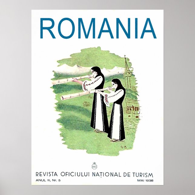 Rumänien, kvinnor med traditionella musikinstrumen poster (Framsidan)