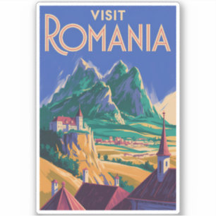 Rumänien Landskapsillustration Resa Konst Vintage Klistermärken