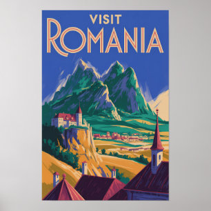 Rumänien Landskapsillustration Resa Konst Vintage Poster