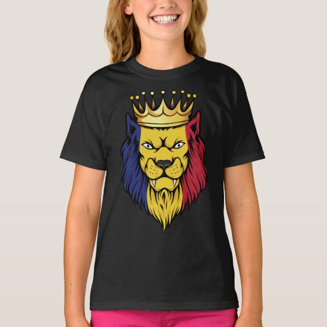 Rumänien Lejona Kung Flagga T Shirt (Framsida)