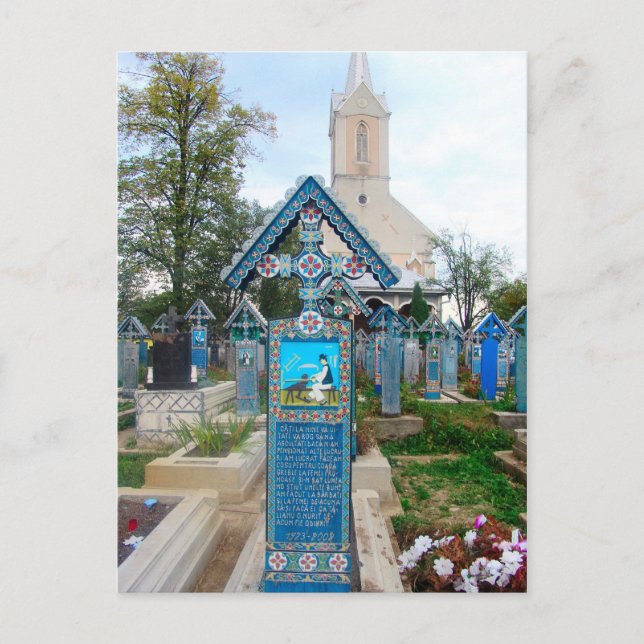 Rumänien Marumures, glad kyrkogård, wood snida Helg Vykort (Framsida)