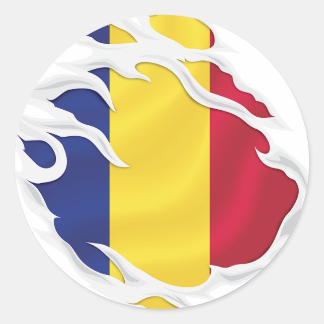 Rumänien Rippad Flagga-rund etikett (Framsida)
