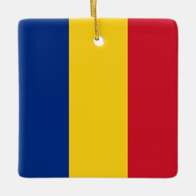Rumänien (rumänska) Flagga Julgransprydnad Keramik (Framsida)