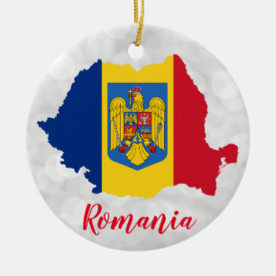 Rumänien Rumänska Flagga Karta Julgransprydnad Keramik