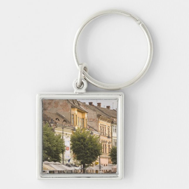 Rumänien, Sibiu. Nya staden. RF) Fyrkantig Silverfärgad Nyckelring (Framsidan)