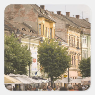 Rumänien, Sibiu. Nya staden. RF) Fyrkantigt Klistermärke