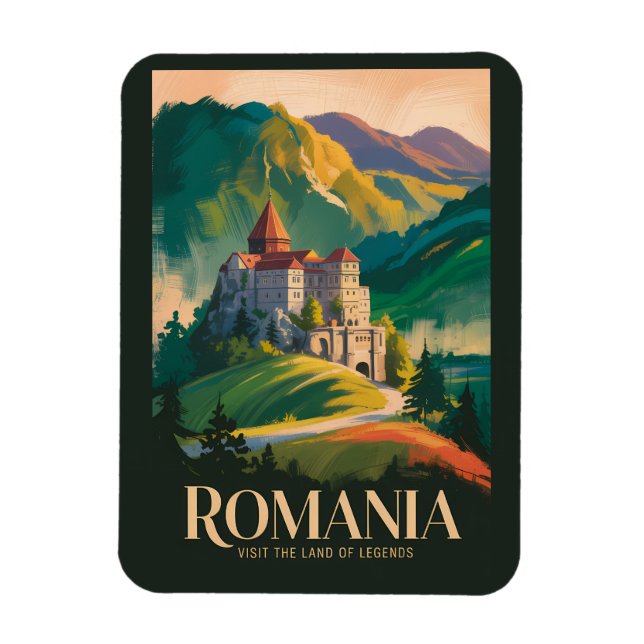 Rumänien Slott Landskapsillustration Resa Konst Magnet (Vertikal)