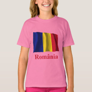 Rumänien som vinkar flagga med namn i rumänskt t shirt