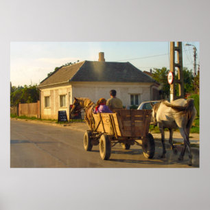 Rumänien transport, häst dragen lantgårdvagn poster
