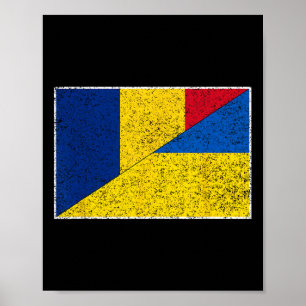 Rumänien Ukraina Flagga Rumänska Ukrainska Stolthe Poster
