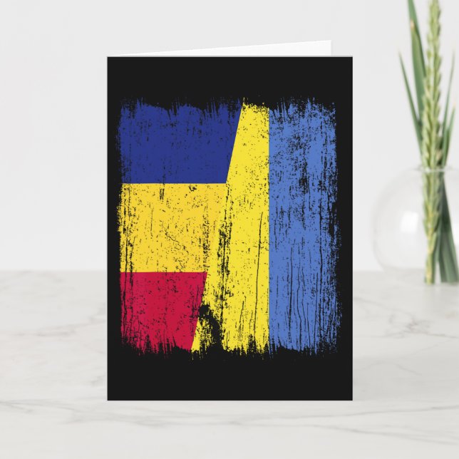 Rumänien Ukraina Halv Flagga Rumänska Ukrainska Ar Kort (Framsida)