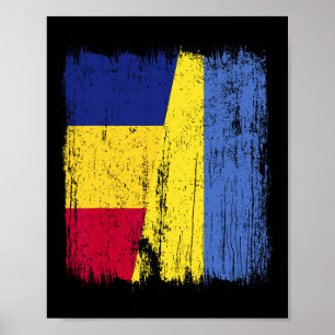 Rumänien Ukraina Halv Flagga Rumänska Ukrainska Ar Poster