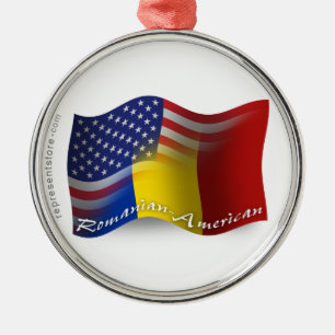 Rumänsk-Amerikan som vinkar flagga Julgransprydnad Metall