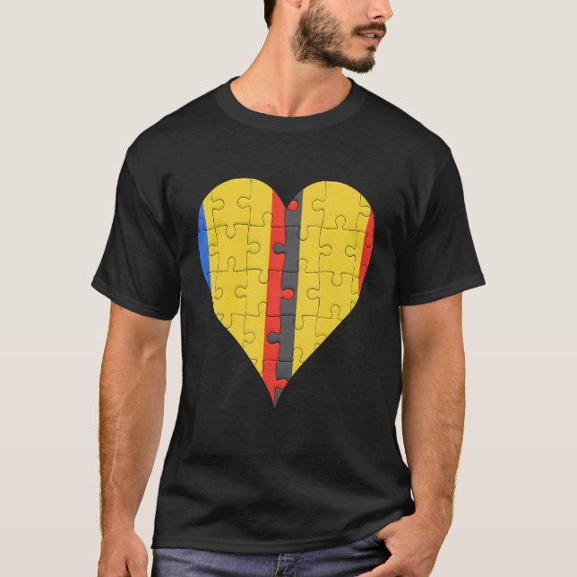 Rumänsk belgisk Flagga Heart T Shirt (Framsida)