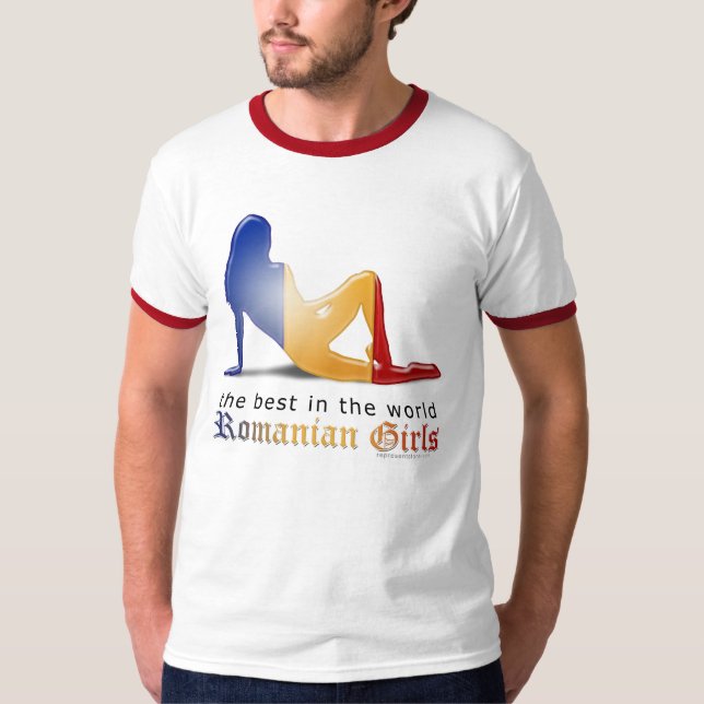 Rumänsk flickaSilhouetteflagga Tee Shirt (Framsida)