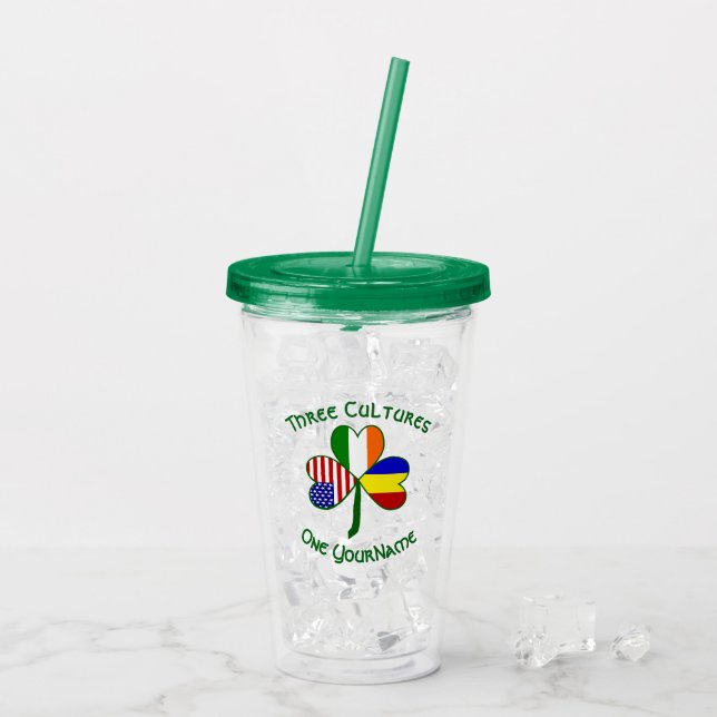 Rumänsk irländsk amerikansk Flaggor Shamrock Perso Take Away Mugg (Baksida Ice)