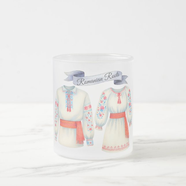 Rumänsk roots Folk Costume Traditional Attire Frostad Glasmugg (Center)