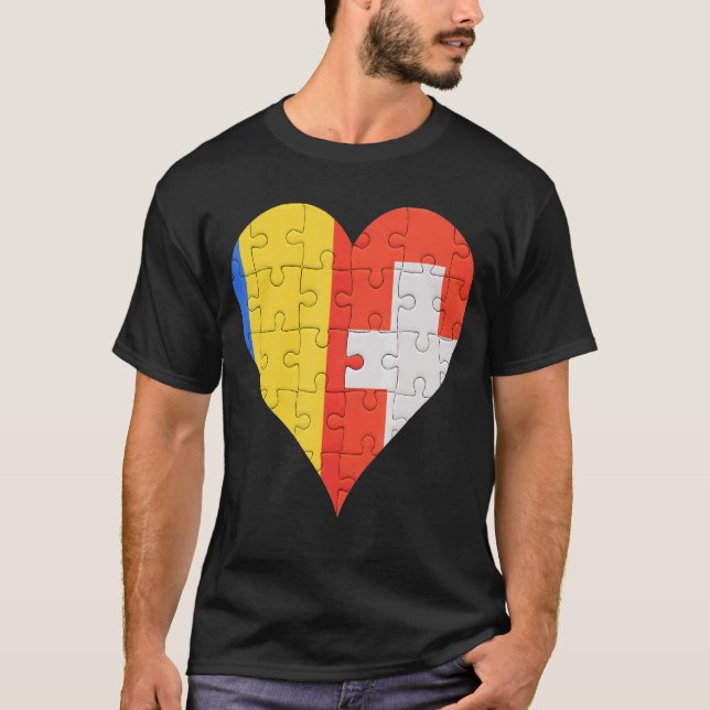 Rumänsk schweizisk Flagga Heart T Shirt (Framsida)
