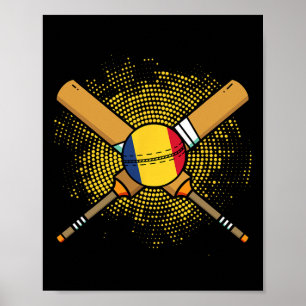 Rumänska Cricketracket Och Ll Flagga Av Rumänien Poster