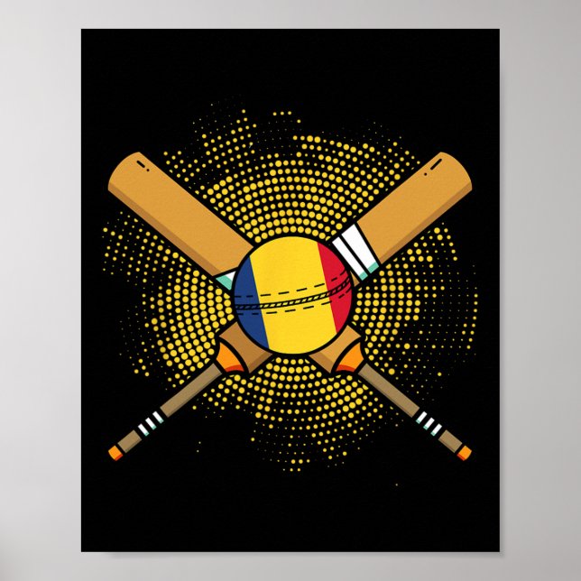 Rumänska Cricketracket Och Ll Flagga Av Rumänien  Poster (Framsidan)