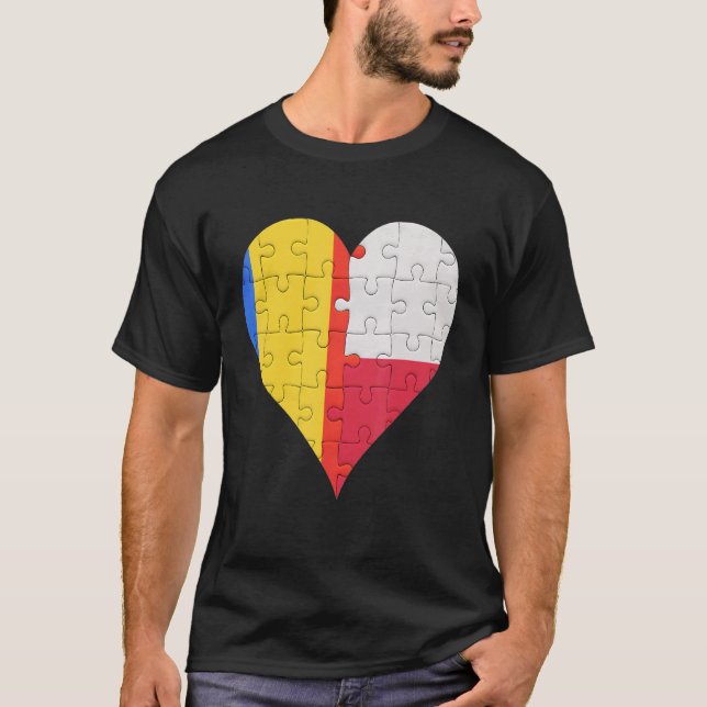 Rumänska Flagga Heart T Shirt (Framsida)