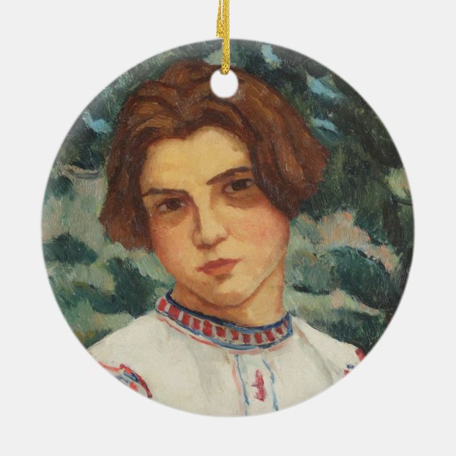 Rumänska Peasant Woman (av Stefan Dimitrescu) Julgransprydnad Keramik (Baksidan)