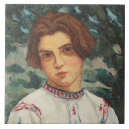 Rumänska Peasant Woman (av Stefan Dimitrescu) Kakelplatta