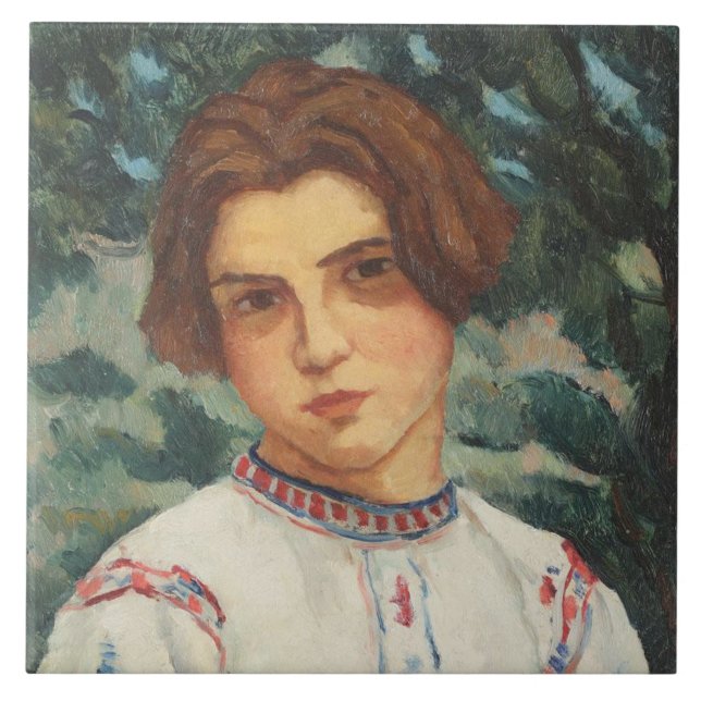Rumänska Peasant Woman (av Stefan Dimitrescu) Kakelplatta (Framsidan)