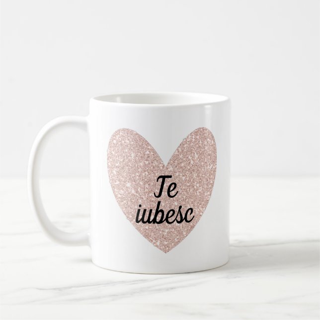 Rumänska "Te iubesc" och Ro Guld Heart Kaffemugg (Vänster)
