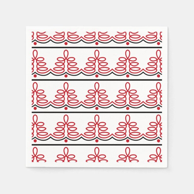 Rumänska traditionella folkmotif i rött och svart pappersservett (Framsidan)