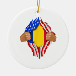 Rumänskt blod inuti mig T-shirt Rumänien flagga Julgransprydnad Keramik