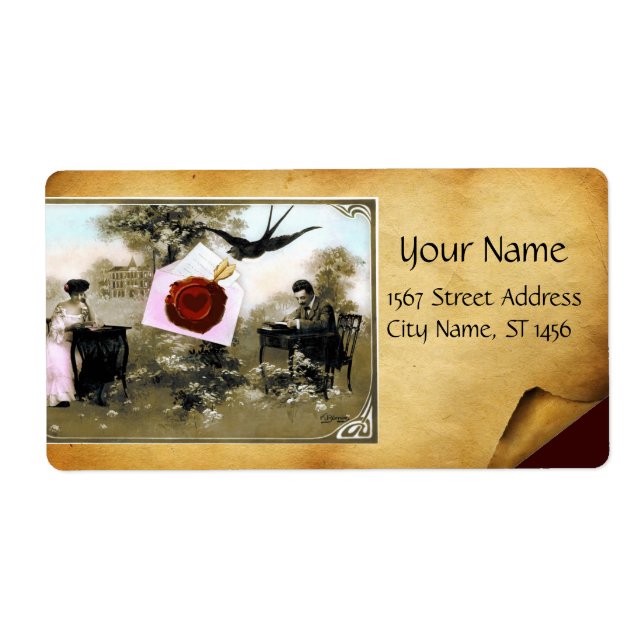 RUMÄNTISK VALENTIN BREV, RÖD MONOGRAM FRÅN VAX-SÄL FRAKTSEDEL (Framsidan)