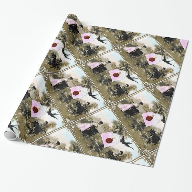 RUMÄNTISK VALENTINE BREV, RED VAX SEAL MED HJÄRTA PRESENTPAPPER (Utrullad)