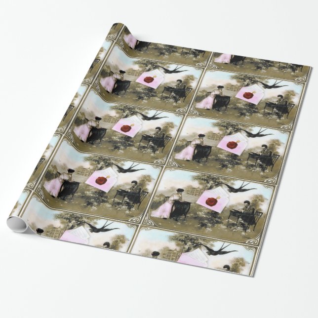 RUMÄNTISK VALENTINE BREV, RED VAX SEAL MED HJÄRTA PRESENTPAPPER (Utrullad)