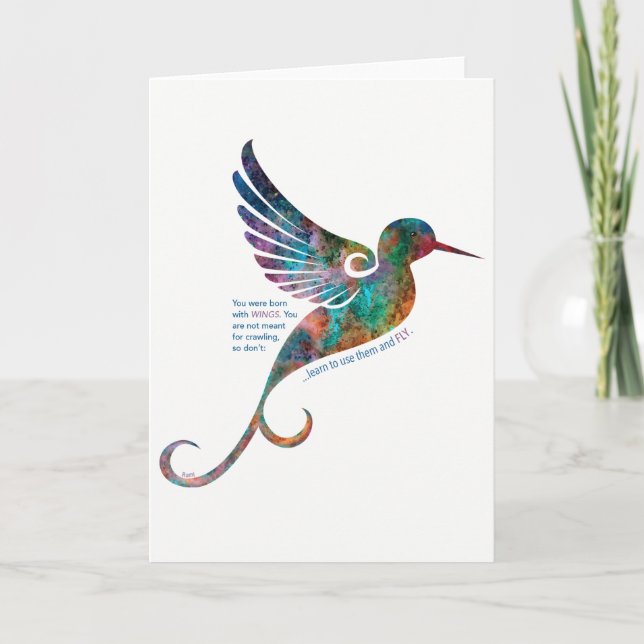 Rumi citationstecken med Hummingbirdhälsningkortet Kort (Framsida)