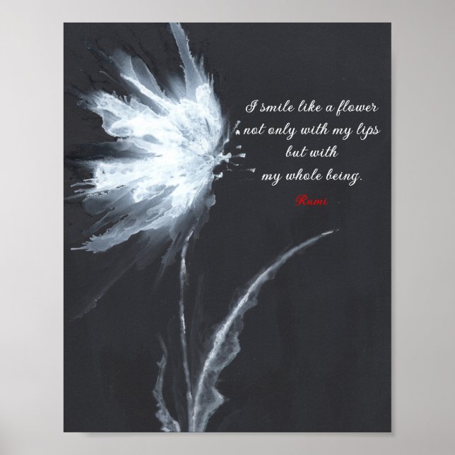 Rumi Quote Flower Art Black White Poster (Framsidan)