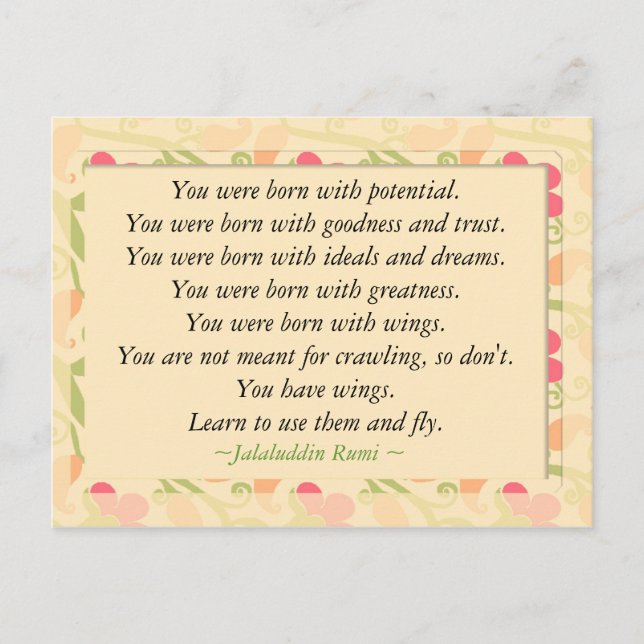 Rumi Quote Inspirational Motivational Postcard Vykort (Framsida)