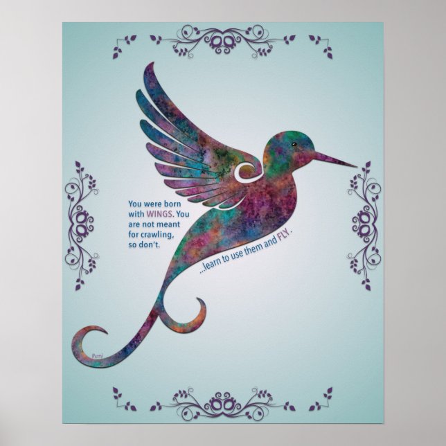 Rumi Quote med Hummingbird Poster (Framsidan)