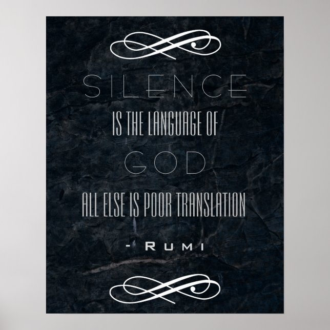 Rumi Quote om tystnad och Gud Poster (Framsidan)
