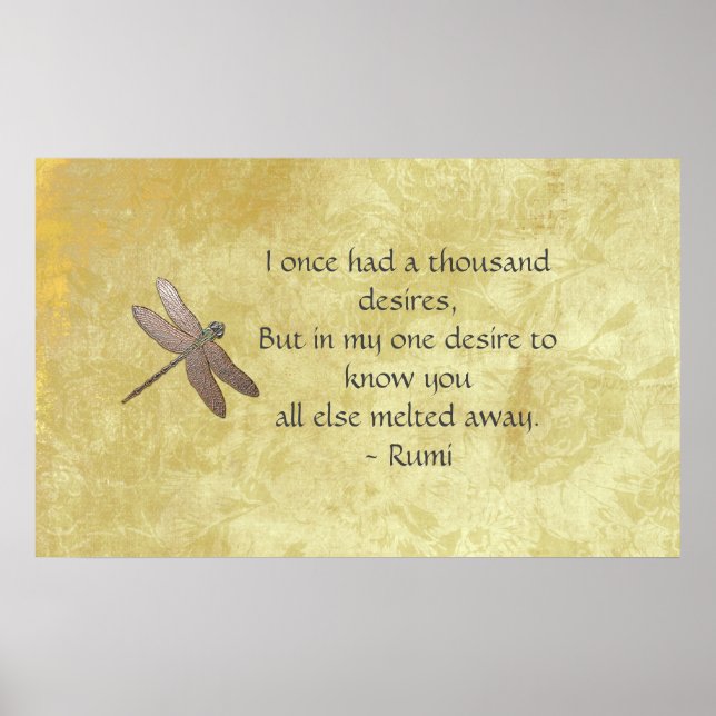 Rumi Thousand Desires Quote & Dragonfly Poster (Framsidan)