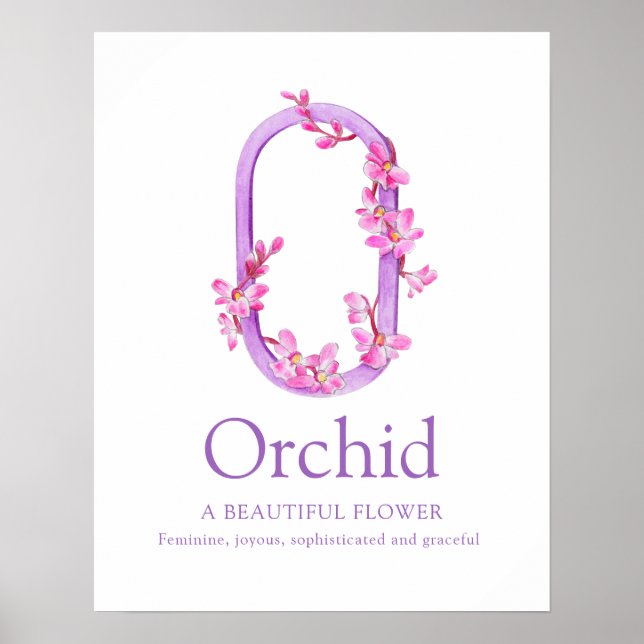 Rummet Monogram brev O orchid namn vattenfärgsbarn Poster (Framsidan)