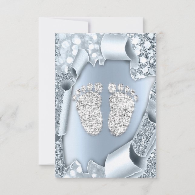 Rumpy Blue Baby Shower Feet Boy 3d Glitter Inbjudningar (Baksida)