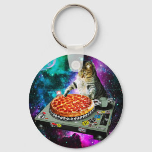 Rumsdj-kattpizza Nyckelring