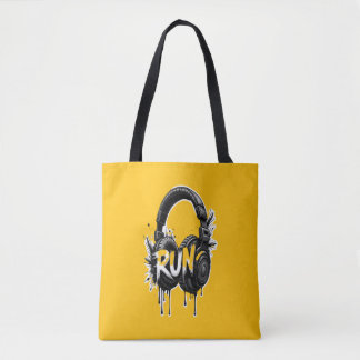 RUN Headphones Street Art Sticker Tygkasse