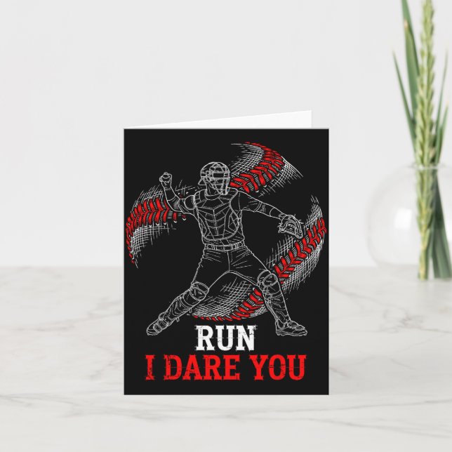 Run I Dare You Funny Baseball Catcher Graphic Play Kort (Framsida)