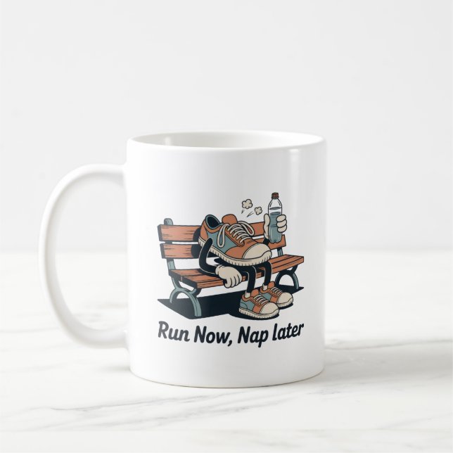Run Now, Nap Later – Funny Fitness Gift for Runner Kaffemugg (Vänster)