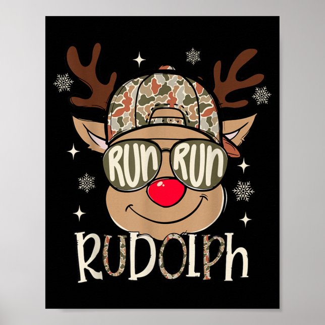 Run Rudolph Santa's Reindeer Christmas Camo Boys T Poster (Framsidan)