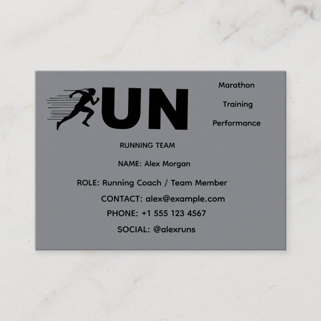 RUN Typography Löpande Design | Minimalist Löpare Visitkort (Framsida)