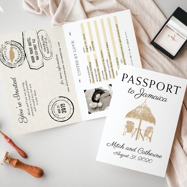 Runaway Bay Jamaica Tan Passport Bröllop Inbjudan (Skapare uppladdad)