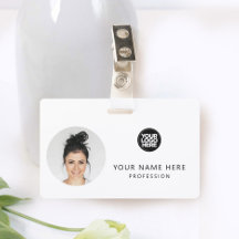 Rund anställd foto, QR-kod, logotyp, namn